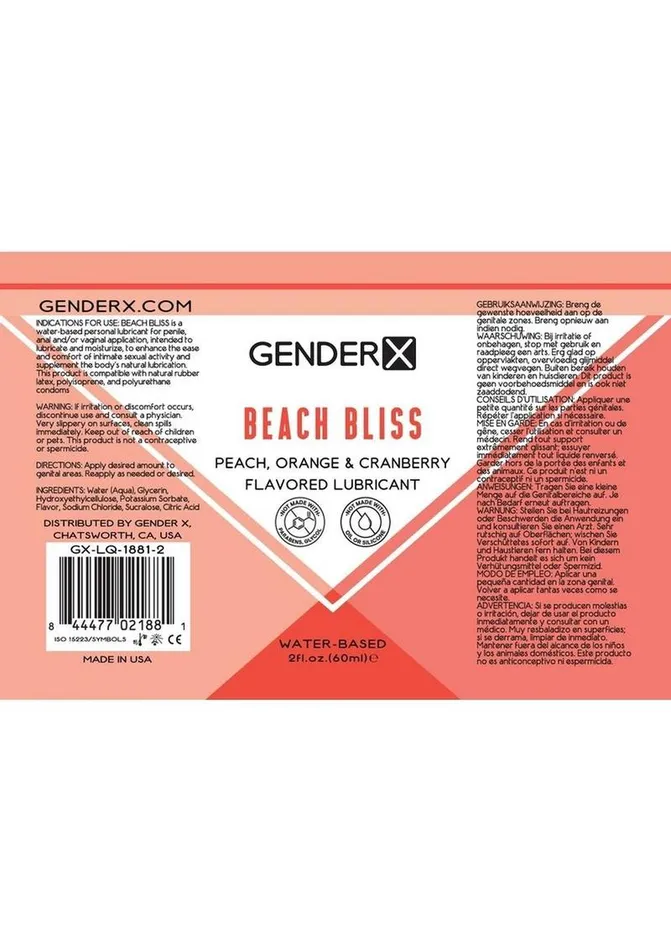 Gender X Beach Bliss Water Based Flavored Lubricant 2oz Peach Gender X Anal Gender X Beach Bliss Water Based Flavored Lubricant 2oz Peach Gender X Anal