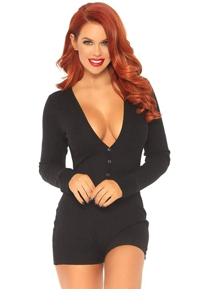 Leg Avenue Brushed Rib Romper Long Johns with Cheeky Snap Closure Back Flap | Leg Avenue Female Sex Toys Leg Avenue Brushed Rib Romper Long Johns with Cheeky Snap Closure Back Flap | Leg Avenue Female Sex Toys