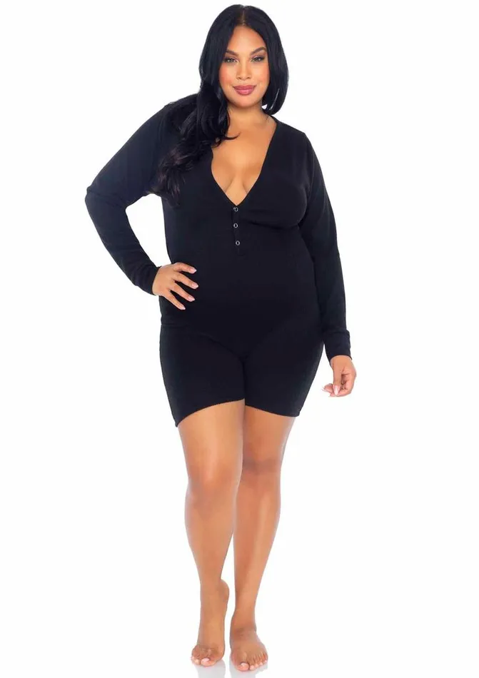 Leg Avenue Brushed Rib Romper Long Johns with Cheeky Snap Closure Back Flap | Leg Avenue Female Sex Toys Leg Avenue Brushed Rib Romper Long Johns with Cheeky Snap Closure Back Flap | Leg Avenue Female Sex Toys