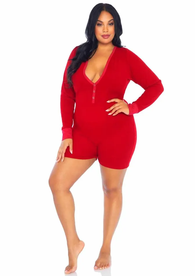 Leg Avenue Brushed Rib Romper Long Johns with Cheeky Snap Closure Back Flap | Leg Avenue Female Sex Toys Leg Avenue Brushed Rib Romper Long Johns with Cheeky Snap Closure Back Flap | Leg Avenue Female Sex Toys