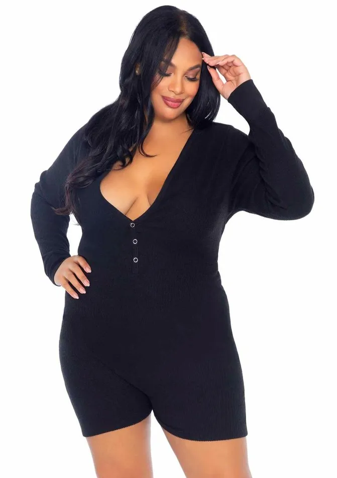 Leg Avenue Brushed Rib Romper Long Johns with Cheeky Snap Closure Back Flap | Leg Avenue Female Sex Toys Leg Avenue Brushed Rib Romper Long Johns with Cheeky Snap Closure Back Flap | Leg Avenue Female Sex Toys