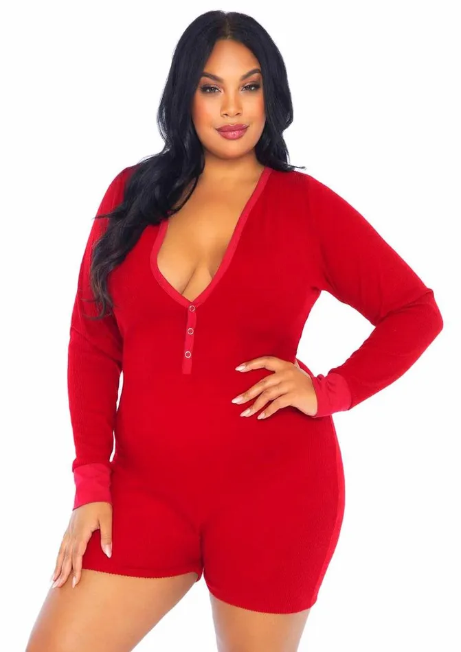 Leg Avenue Brushed Rib Romper Long Johns with Cheeky Snap Closure Back Flap | Leg Avenue Female Sex Toys Leg Avenue Brushed Rib Romper Long Johns with Cheeky Snap Closure Back Flap | Leg Avenue Female Sex Toys