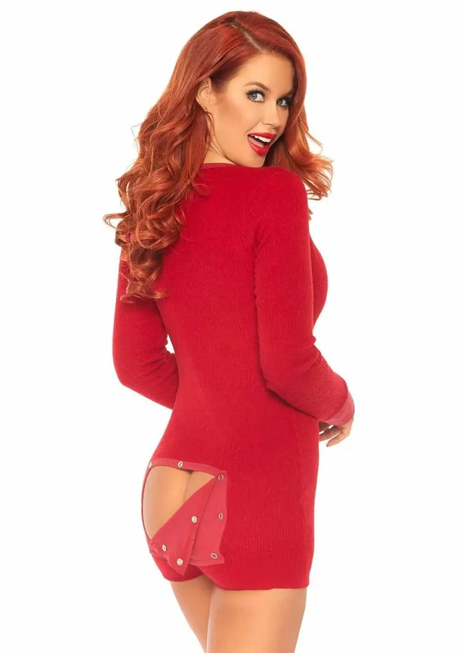 Leg Avenue Brushed Rib Romper Long Johns with Cheeky Snap Closure Back Flap | Leg Avenue Female Sex Toys Leg Avenue Brushed Rib Romper Long Johns with Cheeky Snap Closure Back Flap | Leg Avenue Female Sex Toys