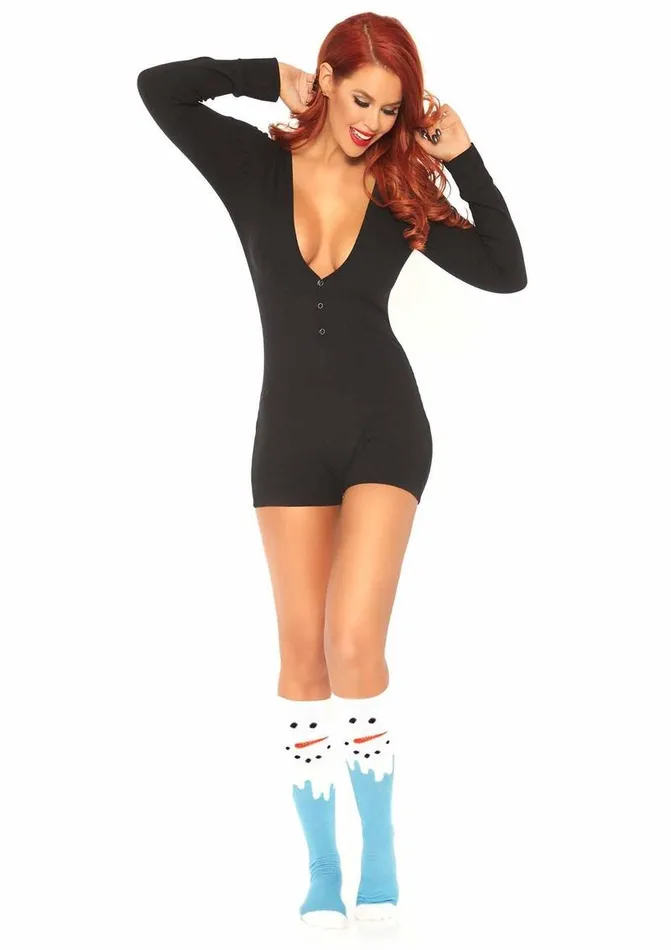 Leg Avenue Brushed Rib Romper Long Johns with Cheeky Snap Closure Back Flap | Leg Avenue Female Sex Toys Leg Avenue Brushed Rib Romper Long Johns with Cheeky Snap Closure Back Flap | Leg Avenue Female Sex Toys