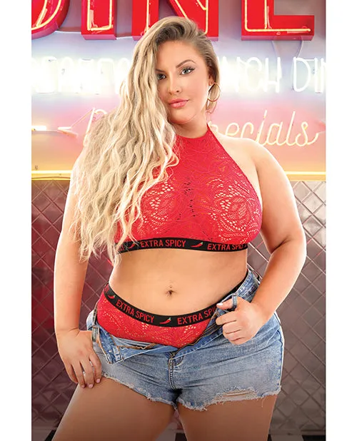 Fantasy Lingerie Plus Size Plus Size Extra Spicy Red Halter Bralette Cheeky Panty Fantasy Lingerie Plus Size Plus Size Extra Spicy Red Halter Bralette Cheeky Panty