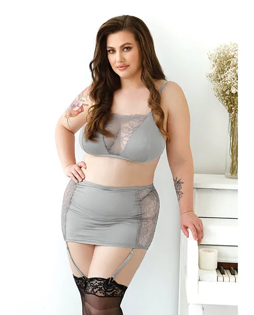 Fantasy Lingerie Plus Size Plus Size Layne Gray Lace Bralette Garter Skirt Set 3X4X Fantasy Lingerie Plus Size Plus Size Layne Gray Lace Bralette Garter Skirt Set 3X4X