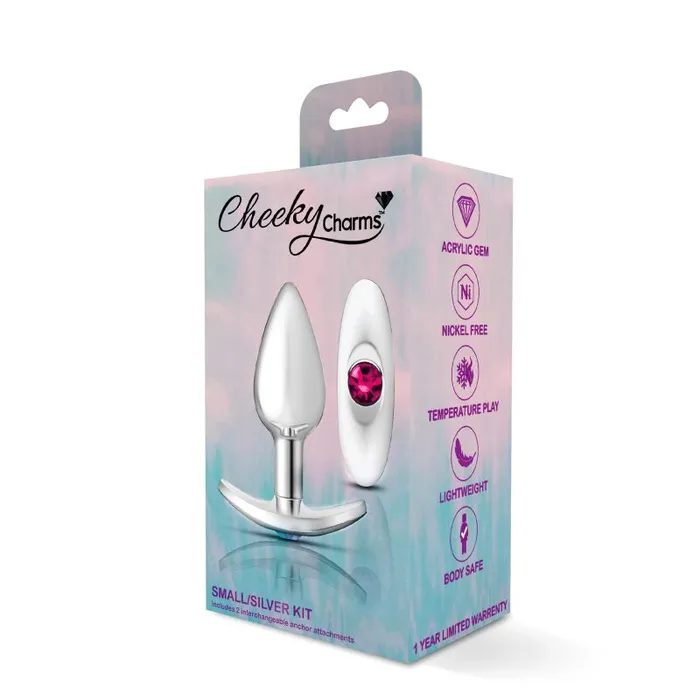 Anal | Cheeky Charms Silver Anchor Butt Plug  w Clear and Pink Jewel Kit - Cheeky Charms