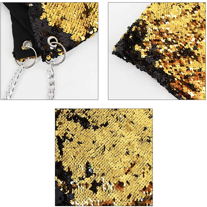 Anal | Perfectly Incorrect Gold to Black Flip Sequin Shimmer Bling Hood with Silver Chain