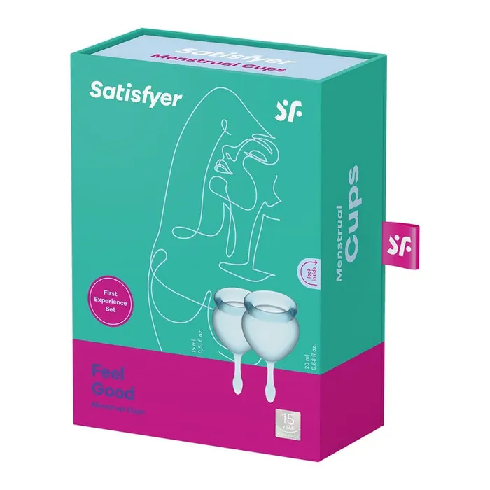 Anal Satisfyer Satisfyer Feel Good Light Blue Silicone Menstrual Cups Set of 2 Anal Satisfyer Satisfyer Feel Good Light Blue Silicone Menstrual Cups Set of 2