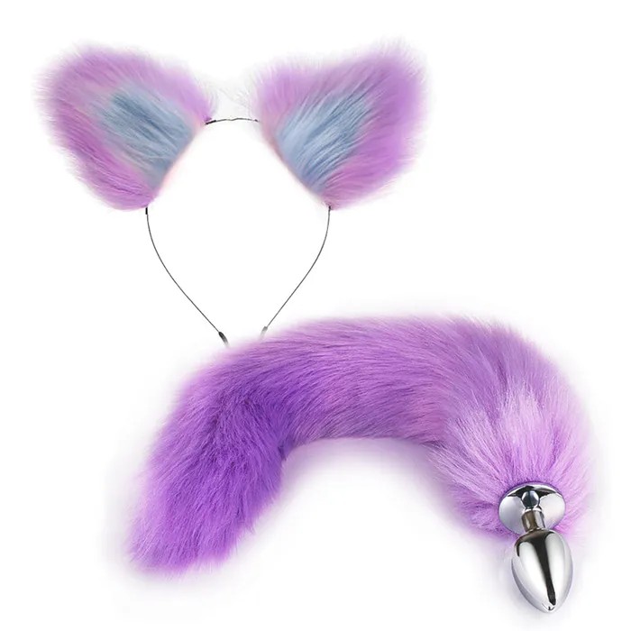 Anal sexense Purple Plush Cat Ears Headband Fox Tail Set Cosplay Costume