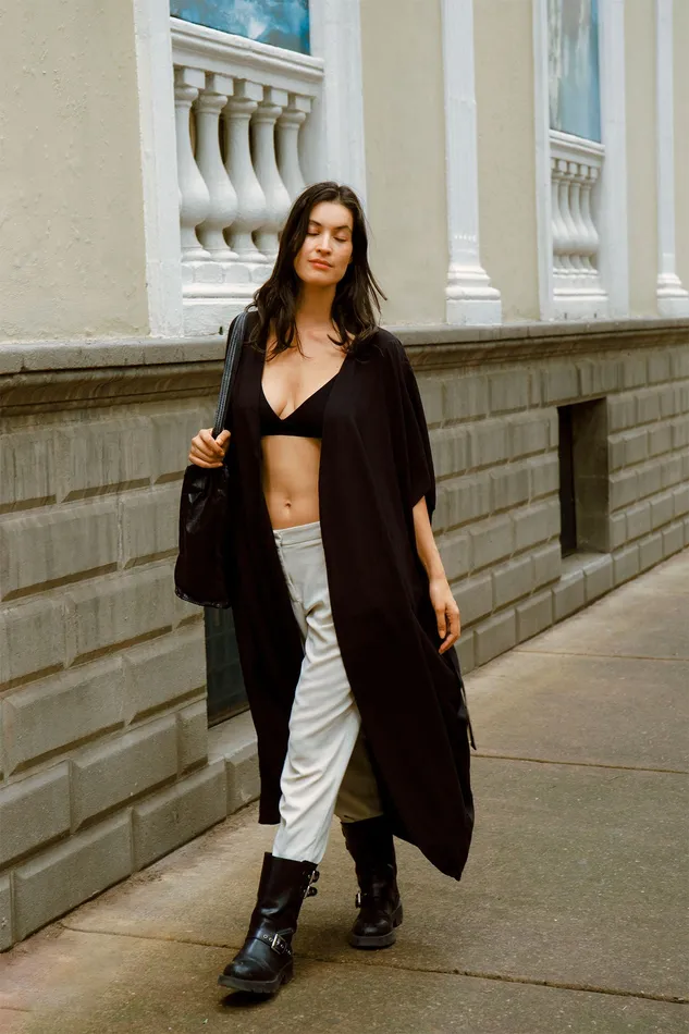Timeless Black Kimono in Natural Fibers | Mystra Anal