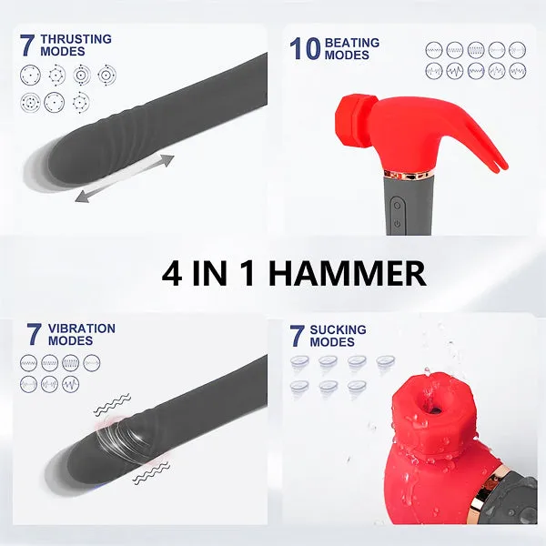 Aimitoy Vibrators | 4IN1 Sucking & Thursting & Vibrating & Licking Hammer Vibrator Red