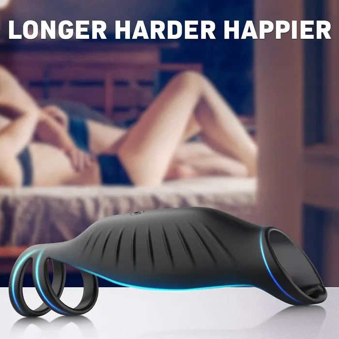 9 Modes Vibrating Triple Cock Ring Extender Sleeve for Longer Erection Sorlove Male Sex Toys