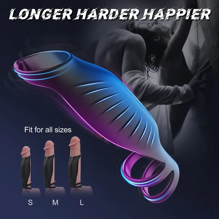 9 Modes Vibrating Triple Cock Ring Extender Sleeve for Longer Erection Sorlove Male Sex Toys