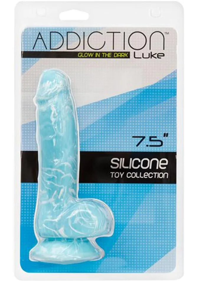 Addiction Toy Collection Luke Silicone Glow In The Dark Dildo with Balls Addiction Dildos