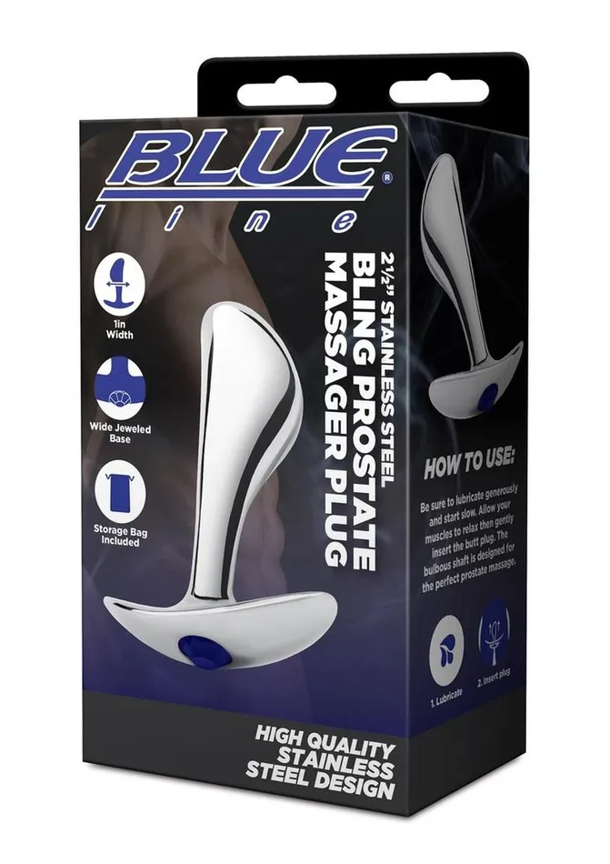 Anal Blue Line CandB Gear Blue Line Bling Prostate Massager Plug 25in Stainless