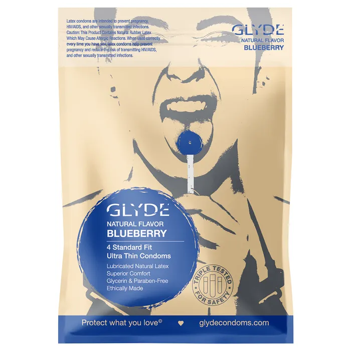 Anal Glyde Standard Fit Organic Blueberry Condoms 4pk Glyde