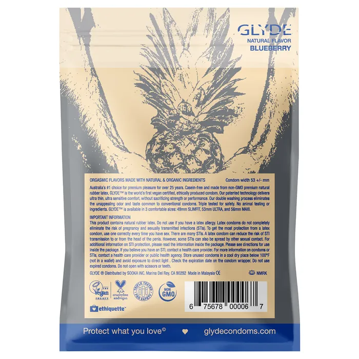 Anal Glyde Standard Fit Organic Blueberry Condoms 4pk Glyde