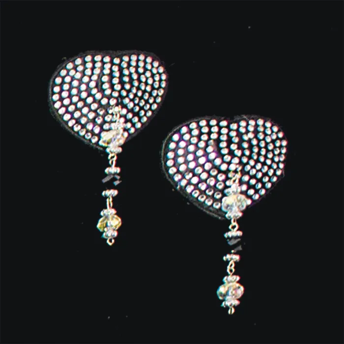Bijoux de Nip Heart Black Crystal Pasties w Beads Bijoux de Nip Anal