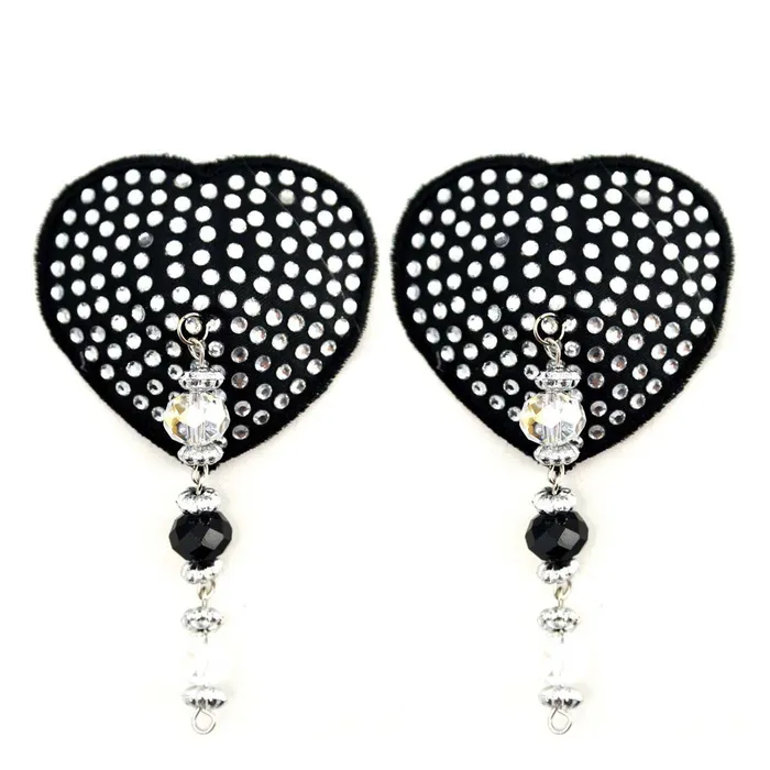 Bijoux de Nip Heart Black Crystal Pasties w Beads Bijoux de Nip Anal