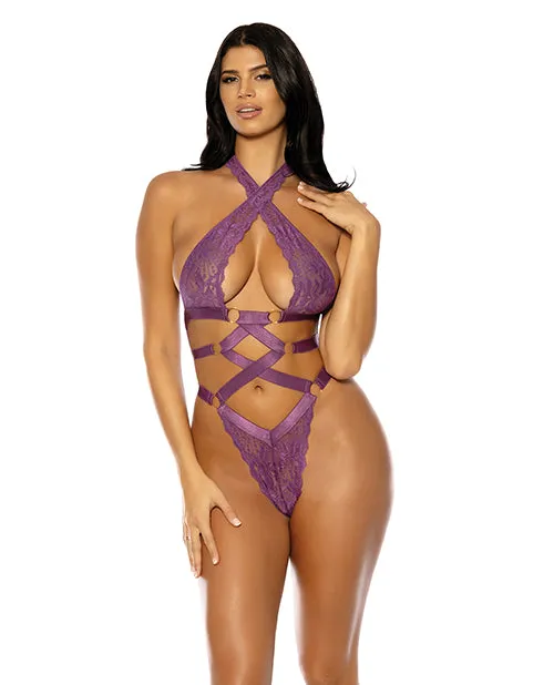 Camille Lace Halter Teddy Purple LXL Oh La La Cheri Vibrators