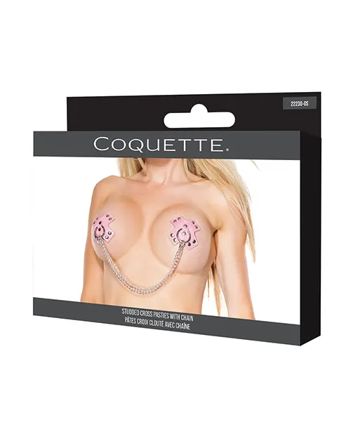 Coquette International Vibrators Darque Studded Cross Pasties with Chain Pink Coquette International Vibrators Darque Studded Cross Pasties with Chain Pink