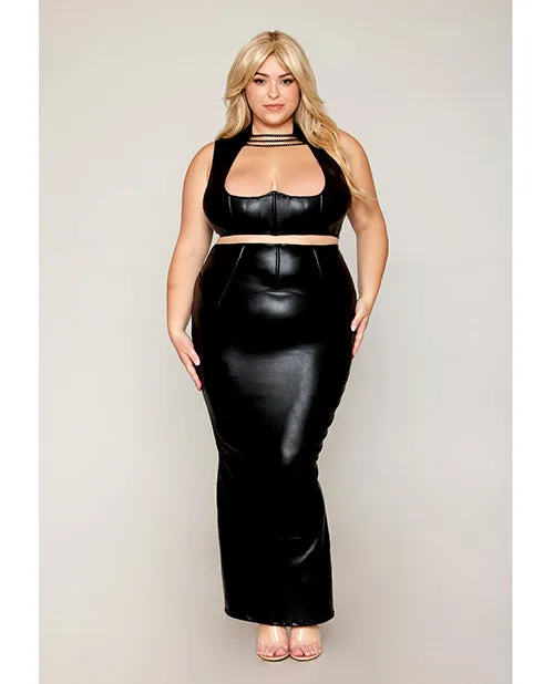 Dreamgirl International Anal Plus Size Stretch Faux Leather Black Bra Skirt Set 1X