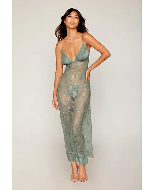 Dreamgirl International Female Sex Toys Satin Lace Long Chemise GString Sage Green Large Dreamgirl International Female Sex Toys Satin Lace Long Chemise GString Sage Green Large