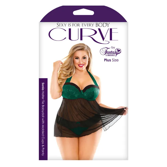 Fantasy Lingerie Curve Sonia Halter Tie Babydoll Panty Vibrators