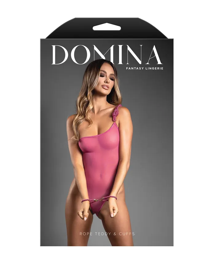 Fantasy Lingerie Domina OneShoulder Sheer Teddy Rope Cuffs Pink LXL Vibrators