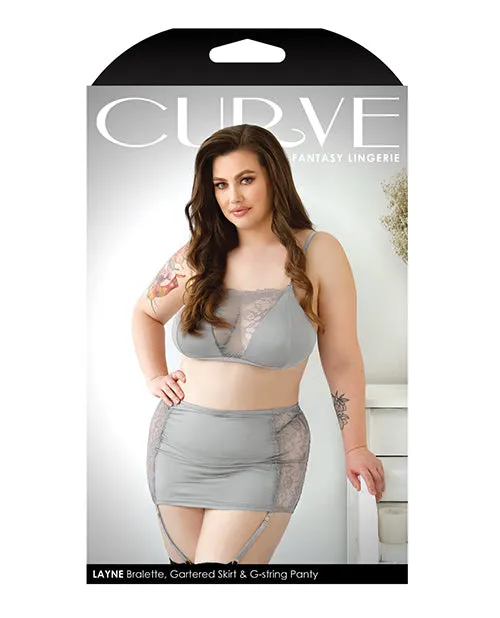 Fantasy Lingerie Plus Size Plus Size Layne Gray Lace Bralette Garter Skirt Set 3X4X