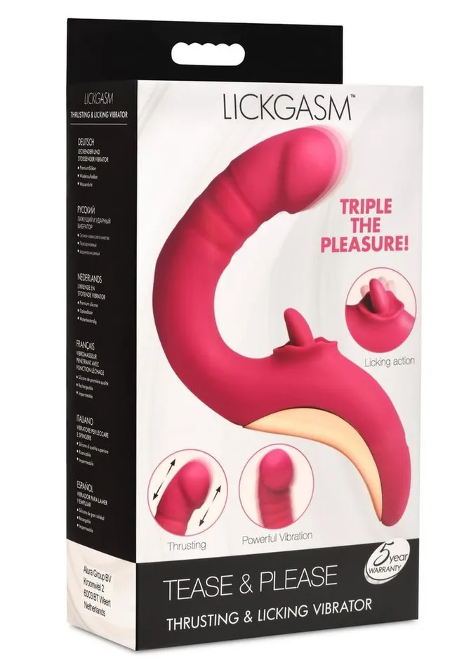 Female Sex Toys Lickgasm Lickgasm Tease and Please Rechargeable Silicone Thrusting Andamp Licking Vibrator