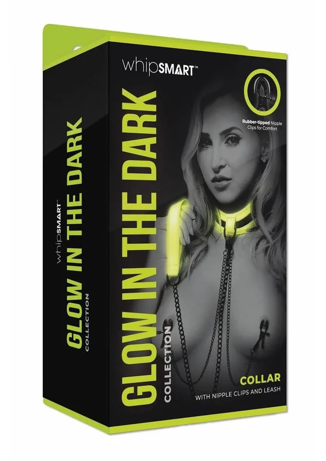 Female Sex Toys Whipsmart WhipSmart Glow In The Dark Collar with Nipple Clips and Leash Female Sex Toys Whipsmart WhipSmart Glow In The Dark Collar with Nipple Clips and Leash