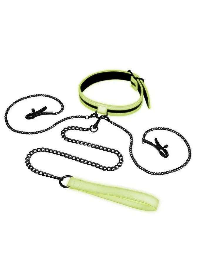Female Sex Toys Whipsmart WhipSmart Glow In The Dark Collar with Nipple Clips and Leash Female Sex Toys Whipsmart WhipSmart Glow In The Dark Collar with Nipple Clips and Leash