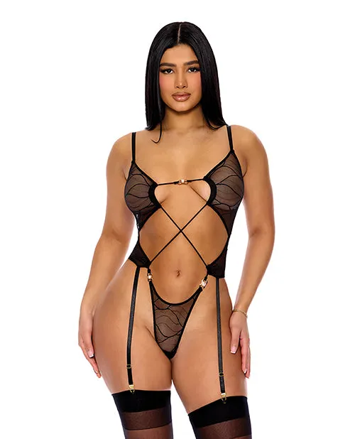 Forplay INC Pull My Strings Sheer Pearl Teddy Black Large Anal