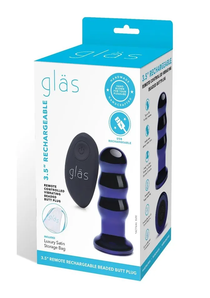 Glas Rechargeable Remote Controlled Vibrating Glass Beaded Buttplug Glas Anal
