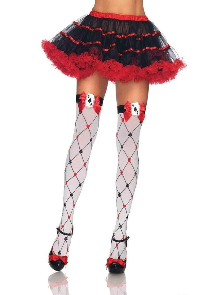 Leg Avenue Woven Diamond Card Suit Thigh High with Bow and Card Charm Leg Avenue Male Sex Toys Leg Avenue Woven Diamond Card Suit Thigh High with Bow and Card Charm Leg Avenue Male Sex Toys