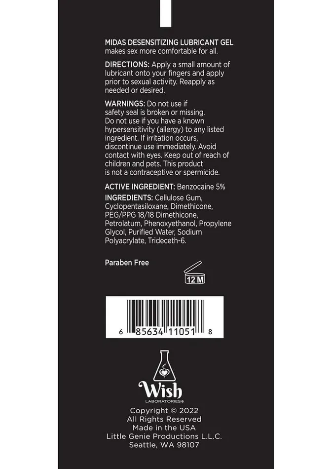 Lubricants Midas Wish Midas Desensitizing Water Based Lubricant