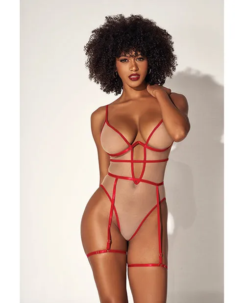 Mapale Cut Out Heart Bodysuit Nude Red LXL Anal
