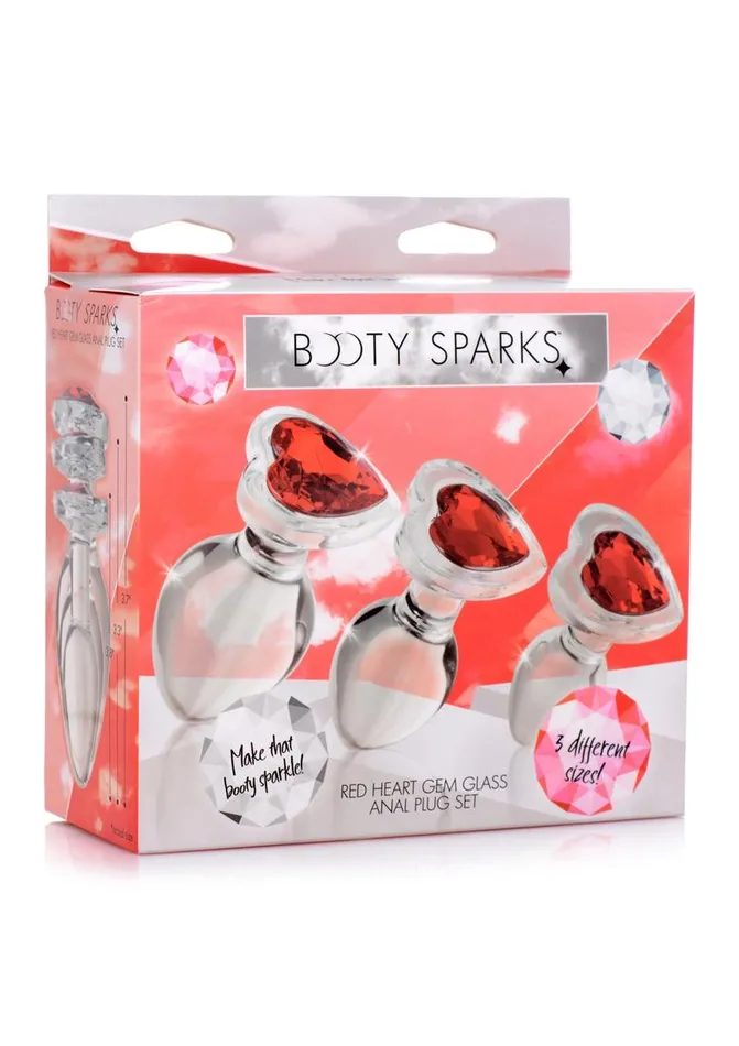 Nice and nasty Bz BOOTY SPARKS Red Gem Hearts Glass Plug 3 piece set Anal