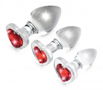 Nice and nasty Bz BOOTY SPARKS Red Gem Hearts Glass Plug 3 piece set Anal