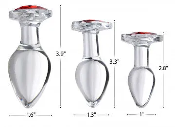 Nice and nasty Bz BOOTY SPARKS Red Gem Hearts Glass Plug 3 piece set Anal