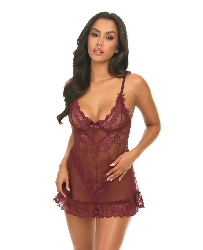 Oh La La Cheri Valentine Lacey Babydoll GString Zinfandel Large Male Sex Toys