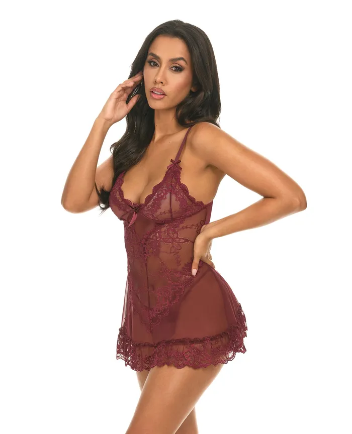 Oh La La Cheri Valentine Lacey Babydoll GString Zinfandel Large Male Sex Toys