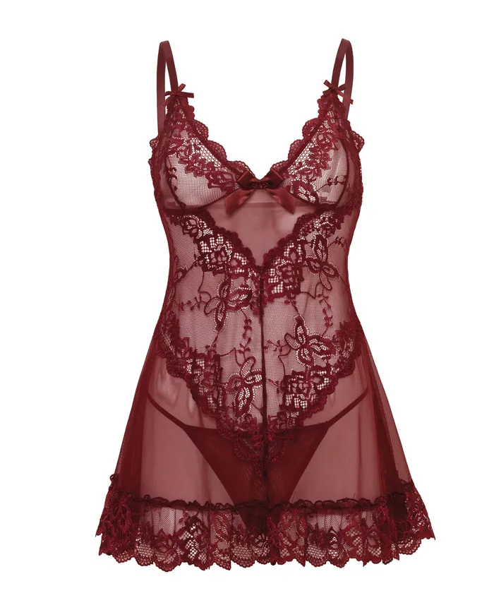 Oh La La Cheri Valentine Lacey Babydoll GString Zinfandel Large Male Sex Toys