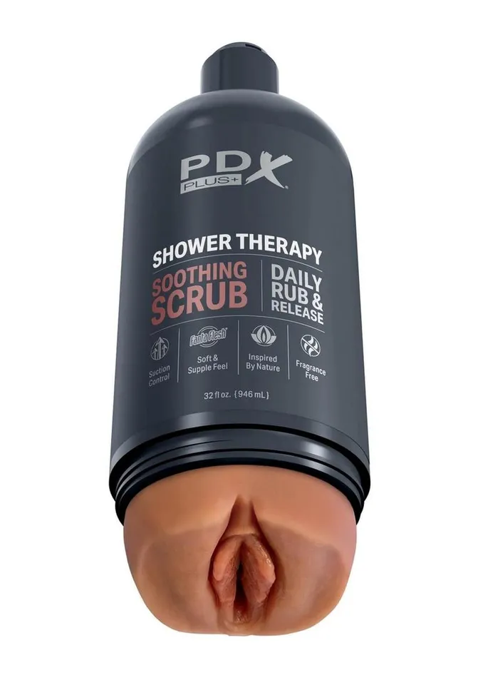 PDX Plus Male Sex Toys Pdx Plus Shower Therapy Soothing Scrub Discreet Stroker Caramel