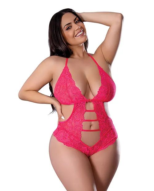 Plus Size Get It Girl Pink Lace Halter Teddy Magic Moments Intl Plus Size