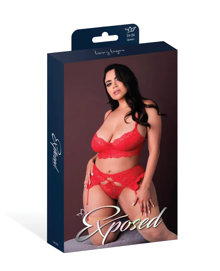 Plus Size Magic Moments Intl Plus Size Red Sugar High Garter Belt Lingerie Set 1X3X