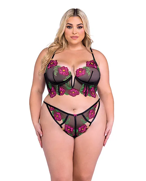 Plus Size Plus Size Black Peony Paradise Bralette Set 1X Roma Costume INC