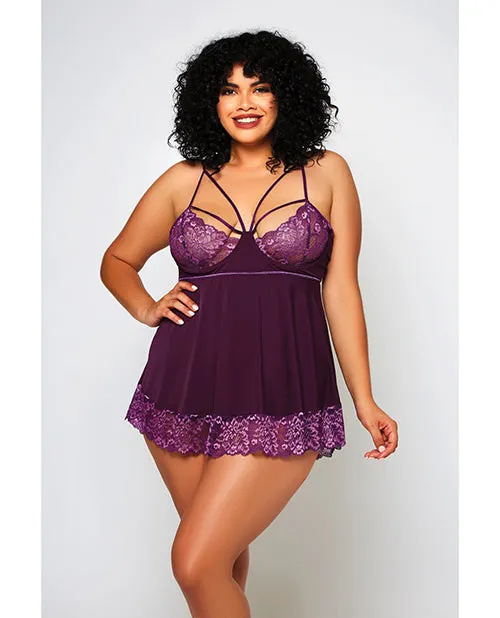 Plus Size Purple Cross Dye Babydoll Set 3X Icollection Lingerie Plus Size